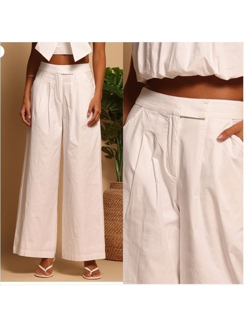 WINDSOR WIDE LEG TROUSER WHITE LINEN PANTS TWEED